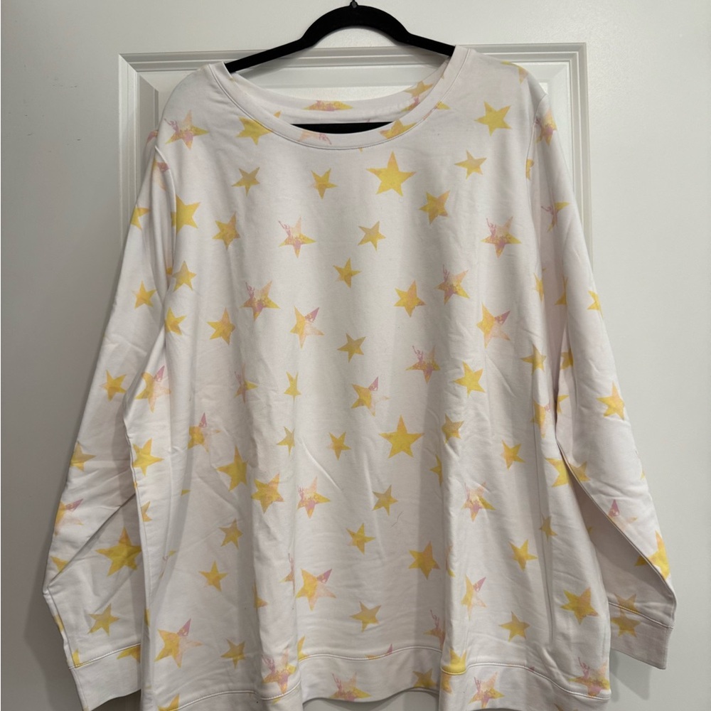 Denim&Co White Sweatshirt with Yellow Stars